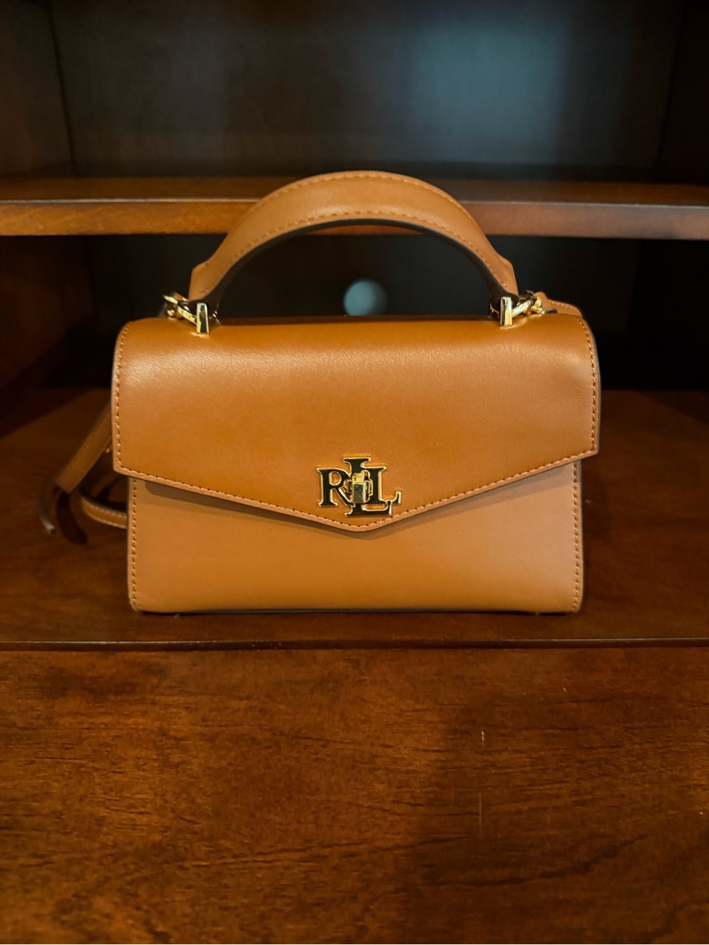 Ralph Lauren Tan Leather Top-Handle Crossbody Bag